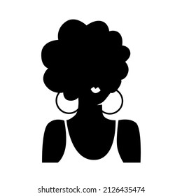 Black beauty woman portrait with curly hair and necklace. Sketch vector illustration