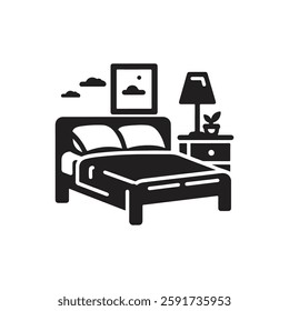 Black Bed flat icon, illustration vector of simple bed on white background
