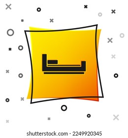 Symbol für das schwarze Bett einzeln auf weißem Hintergrund. Gelber Quadrat-Knopf. Vektorgrafik