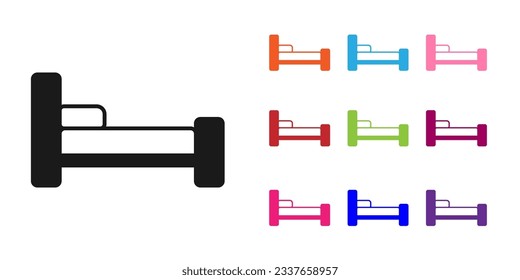 Icono de la cama negra aislado en fondo blanco. Indique los iconos en colores. Vector