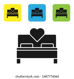 Black Bedroom icon isolated on white background. Wedding, love, marriage symbol. Bedroom creative icon from honeymoon collection. Set icons colorful square buttons. Vector Illustration Black Bedroom icon isolated on white background. Wedding, love, marriage symbol. Bedroom creative icon from honeymoon collection. Set icons colorful square buttons. Vector Illustration