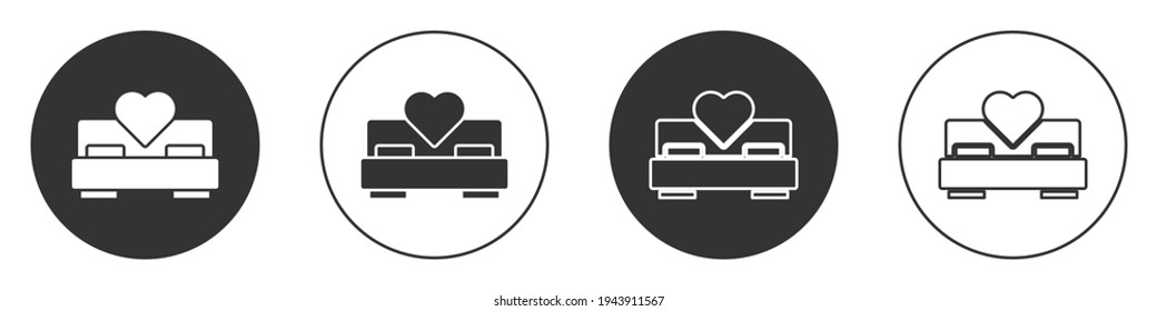 Black Bedroom icon isolated on white background. Wedding, love, marriage symbol. Bedroom creative icon from honeymoon collection. Circle button. Vector