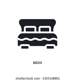 black beds isolated vector icon. simple element illustration from hotel concept vector icons. beds editable logo symbol design on white background. can be use for web and mobile