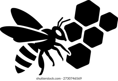 A black bee and honeycomb icon on a pure white background, representing industry, community, and teamwork