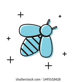 Black Bee icon isolated on white background. Sweet natural food. Honeybee or apis with wings symbol. Flying insect.  Vector Illustration
