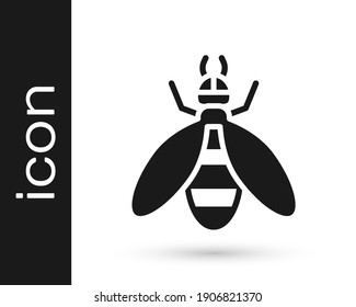 Black Bee icon isolated on white background. Sweet natural food. Honeybee or apis with wings symbol. Flying insect.  Vector