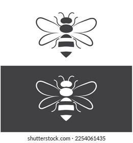 Black bee icon on a white and grey background.