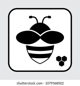 Black bee icon. Vector illustration