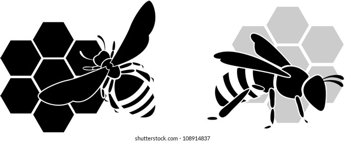 black bee silhouette isolated on white background