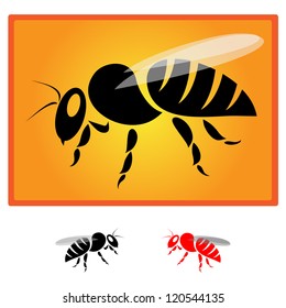 black bee silhouette isolated on orange background - Vector image