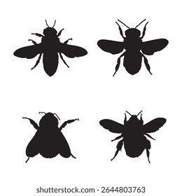 Black Bee Silhouette Set Insect Vector Illustrations Isolated on White Background