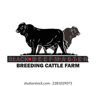 BLACK BEEFMASTER BULL LOGO, silhouette of great cattle standing vector illustrations