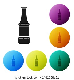 Black Beer bottle icon isolated on white background. Set icons colorful circle buttons. Vector Illustration