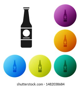 Black Beer bottle icon isolated on white background. Set icons colorful circle buttons. Vector Illustration