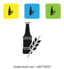 Black Beer bottle icon isolated on white background. Set icons colorful square buttons. Vector Illustration