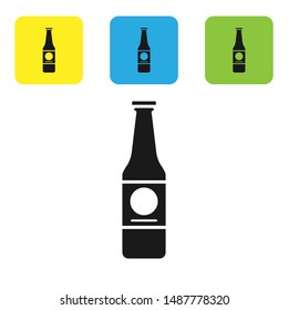 Black Beer bottle icon isolated on white background. Set icons colorful square buttons. Vector Illustration