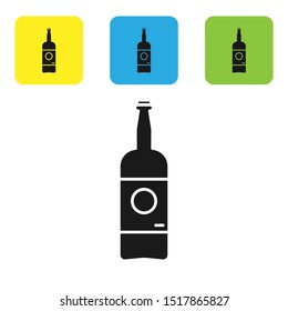 Black Beer bottle icon isolated on white background. Set icons colorful square buttons. Vector Illustration