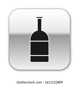Black Beer bottle icon isolated on white background. Silver square button. Vector Illustration