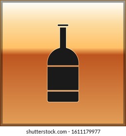 Black Beer bottle icon isolated on gold background.  Vector Illustration