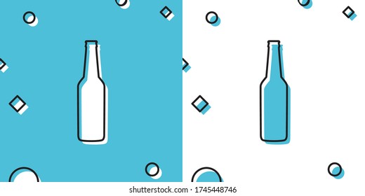 Black Beer bottle icon isolated on blue and white background. Random dynamic shapes. Vector Illustration