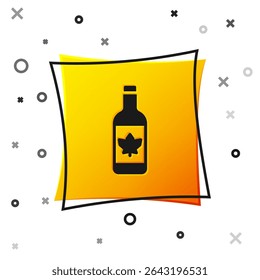 Black Beer bottle icon isolated on white background. Yellow square button. Vector