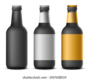 Black beer bottles template -   blank label. Vector illustration