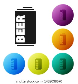 Black Beer can icon isolated on white background. Set icons colorful circle buttons. Vector Illustration