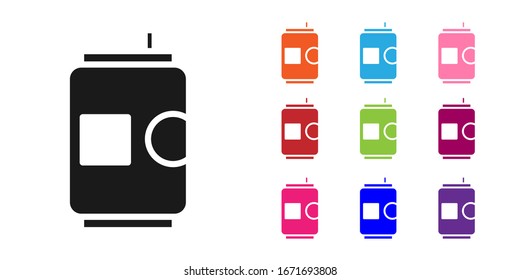 Black Beer can icon isolated on white background. Set icons colorful. Vector Illustration