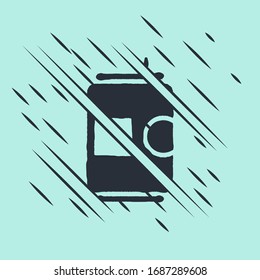 Black Beer can icon isolated on green background. Glitch style. Vector Illustration