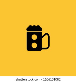 Black Beer Mug Icon on Yellow Background