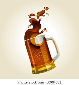 Black beer mug with splash over white background