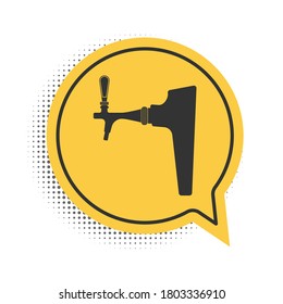 Black Beer tap icon isolated on white background. Yellow speech bubble symbol. Vector.
