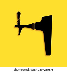Black Beer tap icon isolated on yellow background. Long shadow style. Vector.