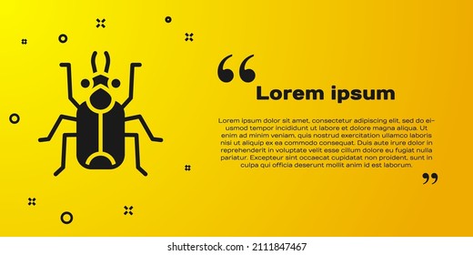 Black Beetle bug icon isolated on yellow background.  Vector