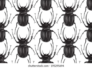 Black Beetle Insect Seamless Pattern. Black bugs tileable background illustration. Vector EPS8.