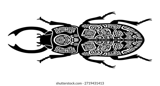 Fusca negra com intrincados padrões brancos em seu corpo, isolada em um fundo branco.