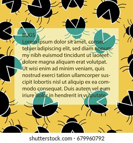 black beetles on brown background seamless concept and space for texts vector illustration , variable in size, rotation and scatter, each item has black color tone, two antennae and wings, four legs,