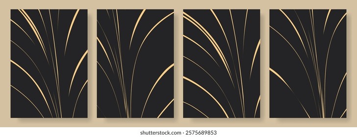 Black and beige abstract modern posters or vertical background vector set. A4 resolution retro elegant cover design with reed or bamboo silhouette for brochure, book, flyer, poster or presentation.