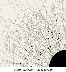 Fondo estético geométrico negro y beige. Afiche cuadrado minimalista para medios sociales, diseño de portadas, web, decoración doméstica. Ilustración vintage con rayas, formas, círculos, líneas, puntos.