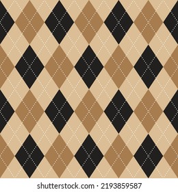 Black Beige Brown Diamond Square Argyle Diagonal Dash Line Abstract Shape Element Gingham Checkered Pattern Illustration Wrapping Paper, Picnic Mat, Tablecloth, Fabric Background
