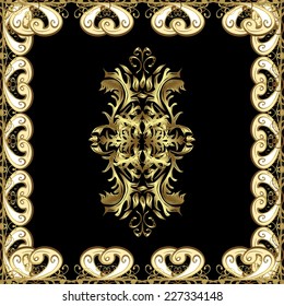 Black, beige and brown and golden pattern. Elegant vector classic pattern. Seamless abstract background with repeating elements.
