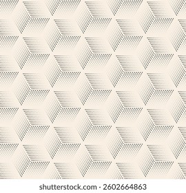 Black beige cube background. Dotted line cube seamless pattern. Vector geometric cube of seamless texture.