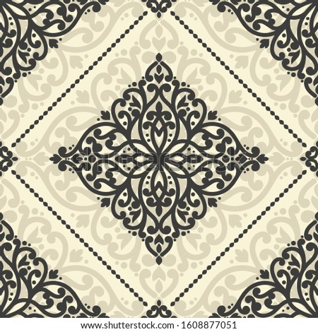 Black and beige damask seamless pattern. Vintage, paisley elements. Traditional, Turkish motifs. Great for fabric and textile, wallpaper, packaging or any desired idea.