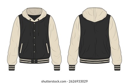 Black and beige hoodie varsity jacket template