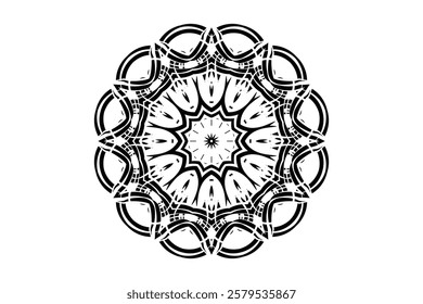 Black and Beige Mandala Design with Radiating Snowflake Inspired Patterns	
