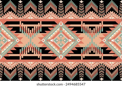 Negro beige Navajo Geométrico Étnico tradicional sin costuras, azteca, tribal, diseño de patrón indígena nativo americano para abrigo, alfombra, telas de ilustración decorativa