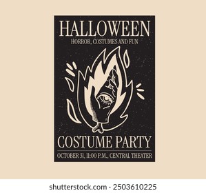 Black and beige old school style Halloween Party Poster
