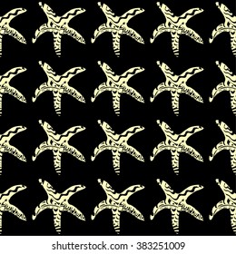 Black And Beige Pattern With Ornamental Starfish