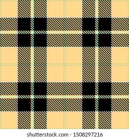 Black and Beige Tartan Plaid Scottish Seamless Pattern. Texture from tartan, plaid, tablecloths, shirts, clothes, dresses, bedding, blankets and other textile.