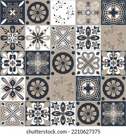 Black beige white seamless pattern for ceramic tiles in Moroccan Arabic style, illustration for interior decoration